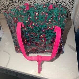 Floral Tote Bag with Pink Handles